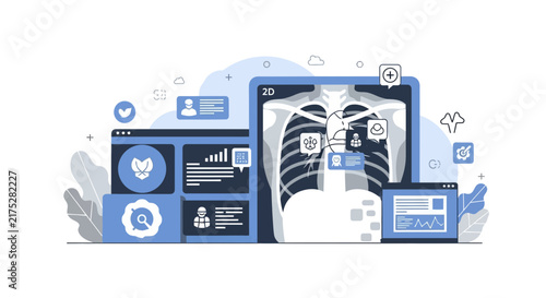 Modern Digital Healthcare Interface with 2D Chest X-ray and Medical Data Dashboard