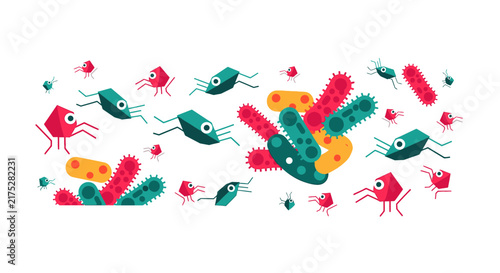 Stylized Microbes Illustration of Colorful Bacteria and Viruses