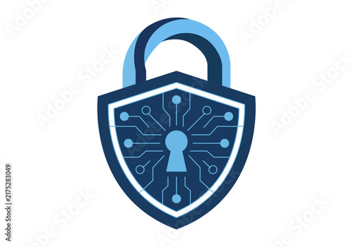Escudo de seguridad con circuito integrado y candado azul