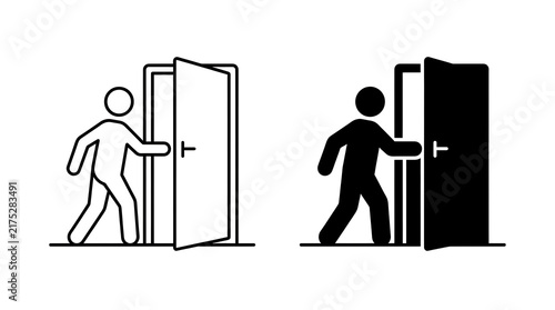 Person walking through open door illustration