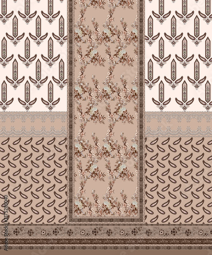 Foto Digital textile design pakistani kurti front ,back ,sleeves an dupatta Design