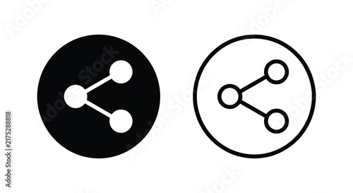 Share icon with connected nodes presented in a black and white design sharing connect connection