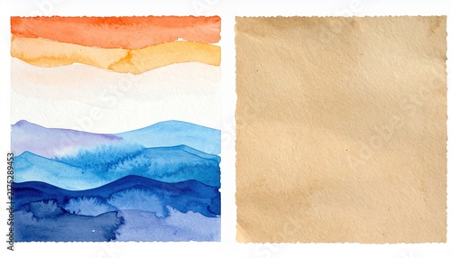Blank square watercolor paper with natural deckled edges isolated on transparent background