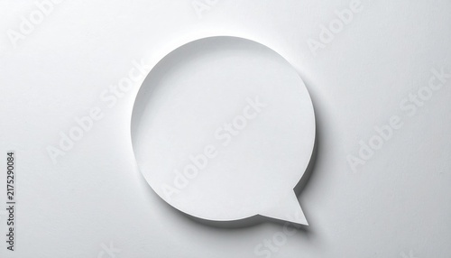 minimalist blank white circular speech bubble, clean modern paper texture, simple graphic composition