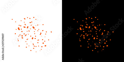 Orange scattered confetti particle effect featuring small textured dabs for festive background decoration or color design.