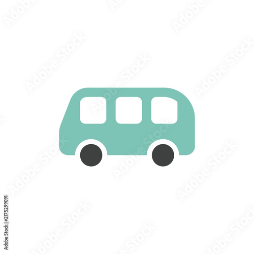 Flat turquoise vector illustration of a passenger bus with rounded windows and black wheels vehicle transportation transport travel