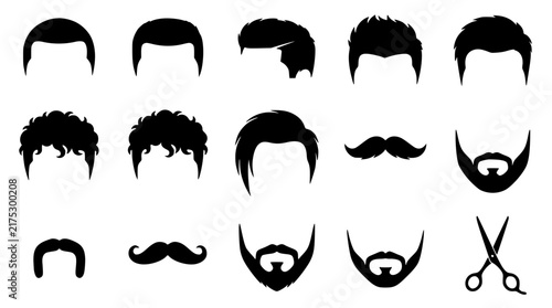 Contemporary Barber Haircuts Mustaches and Facial Hair Silhouette Vector Set