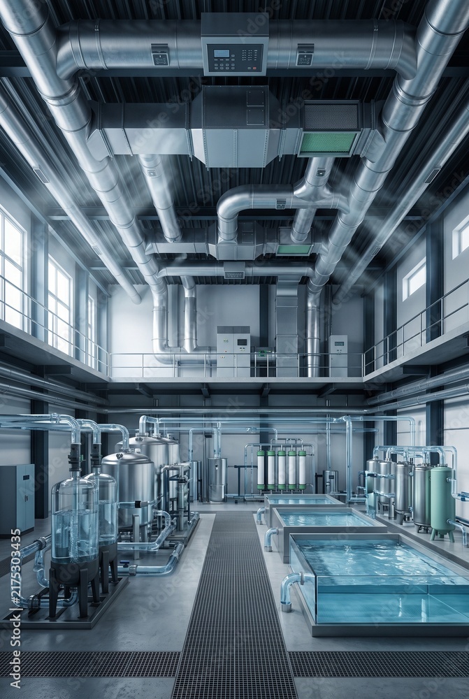 Obraz premium Recycling Facility with Advanced Air and Water Treatment for Environmental Compliance