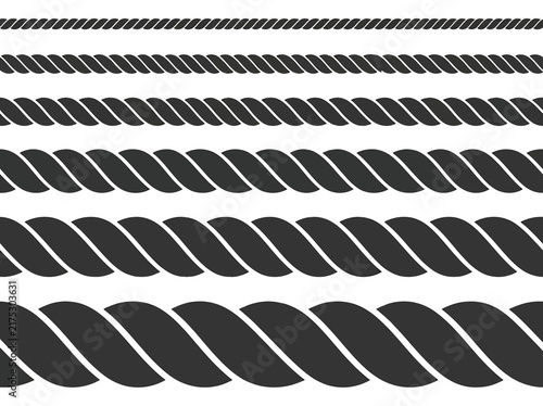 Set of thick rope textures in different sizes and thickness levels for nautical maritime and industrial design themes