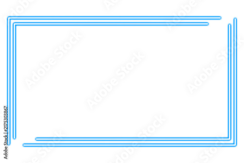 Blue Neon Double Line Offset Rectangular Frame Glowing Border Isolated on Transparent Background