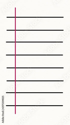 Horizontal lined paper background with red margin line, illustration of white notebook sheet texture for school, office and educational