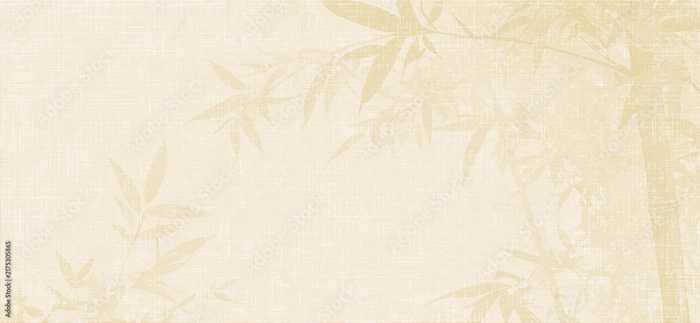 Obraz premium light beige canvas background featuring a faded, elegant yellow bamboo leaf and stalk pattern.
