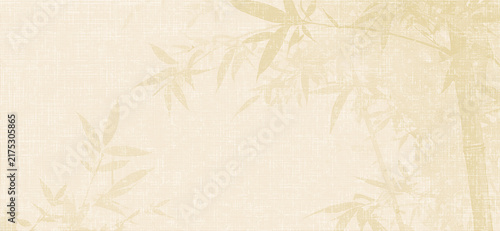 фотографія light beige canvas background featuring a faded, elegant yellow bamboo leaf and stalk pattern