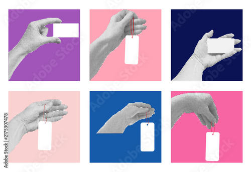 Halftone Hand Gestures with Blank Cards Price Tags