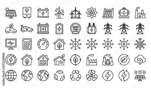 Renewable Power and Environmental Technology Outline Icons