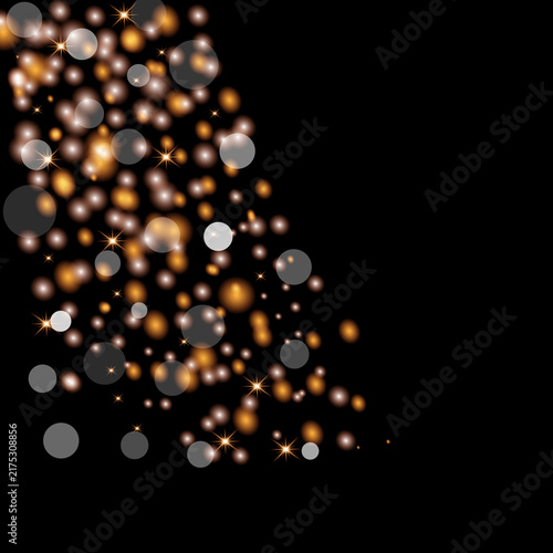 Elegant Golden Bokeh Light Effect with Sparkling Glow on Black Background. Editable.