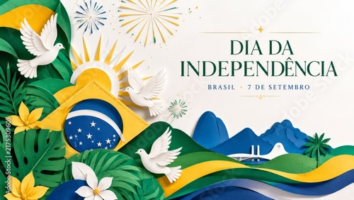 Brazil Independence Day celebration with paper art style elements
