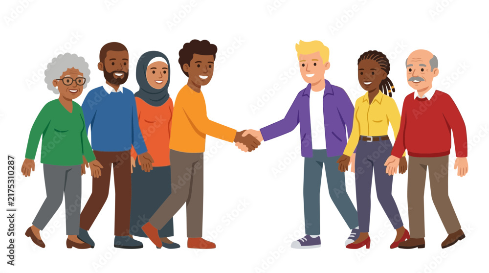 Fototapeta premium Diverse Group of People Shaking Hands Illustration