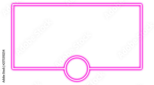 Pink Neon Rectangular Frame with Bottom Circle Accent Glowing Border Isolated on Transparent Background