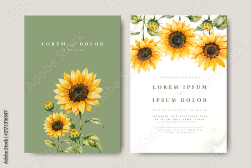 beautiful wedding invitation card with sunflower watercolor
