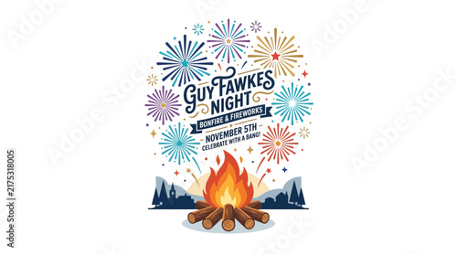 Bonfire and Fireworks Celebration Illustration