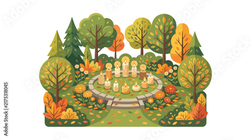 Autumnal Garden Circle with Glowing Candles