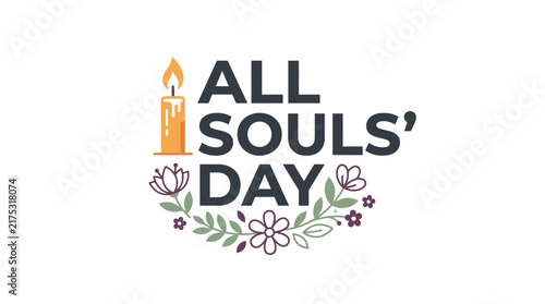 All Souls Day candle and floral wreath graphic