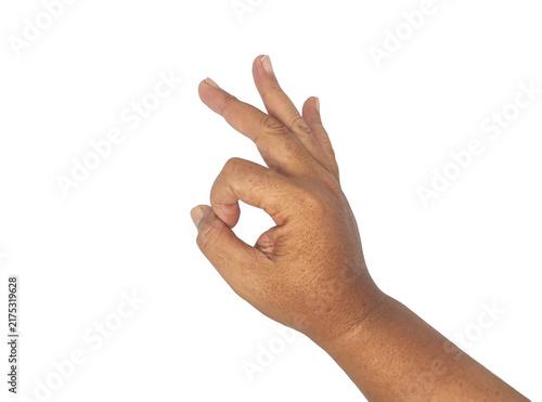 Hand showing OK sign gesture isolated.