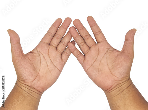Two empty open palms facing up isolated. human hands open for receiving, offering, asking, charity, and holding.