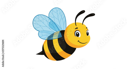Cute cartoon flying honey bee isolated on transparent background