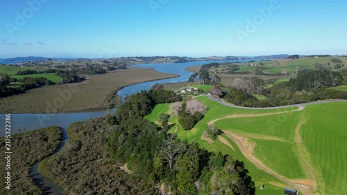 Mahurangi Wetlands and Green Farmland Near Warkworth, New Zealand