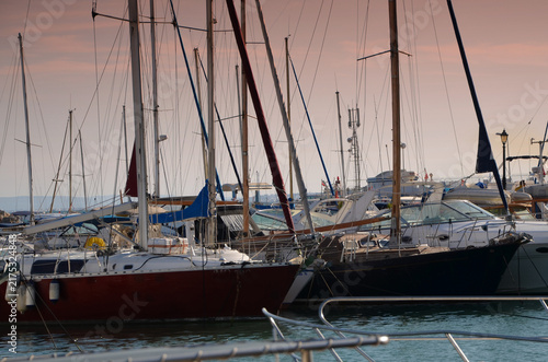 Obraz na plátne Marina and harbor of Sidi Bou Said, Tunisia, with sailboats