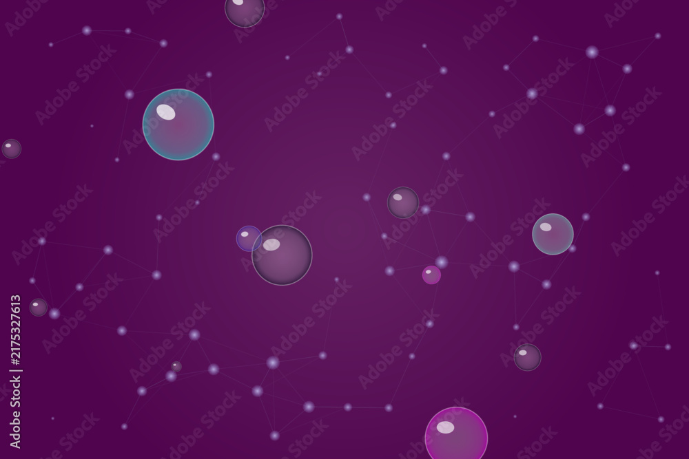 Fototapeta premium Abstract background with purple spheres and connected constellation network lines