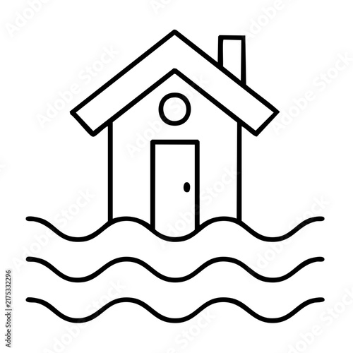 House Flood Insurance Thin Line Icon