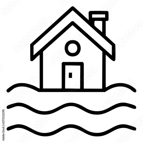 House Flood Insurance Thin Line Icon