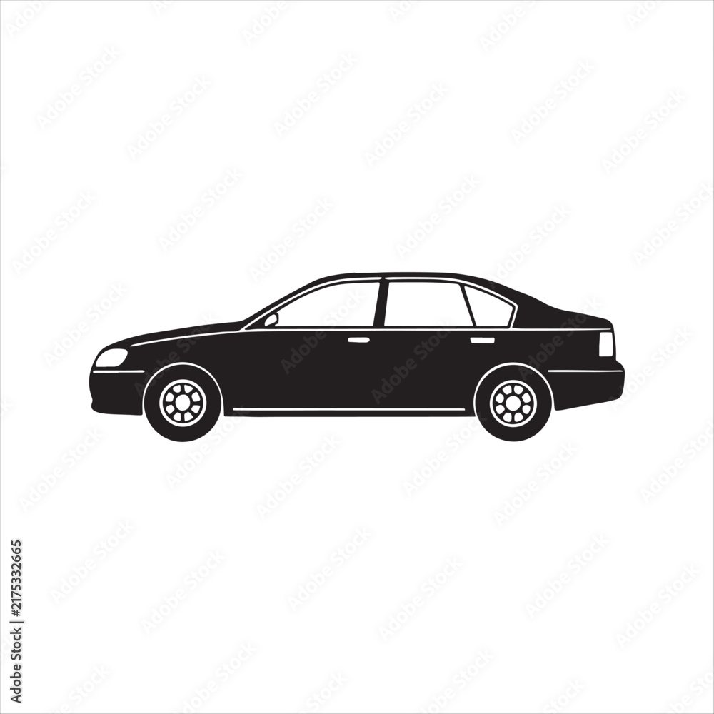 Naklejka premium Simple black silhouette car side view isolated transparent background design