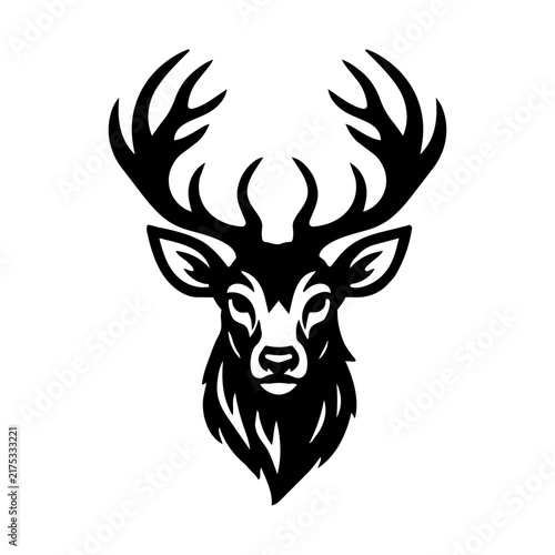 Elegant Stag Head Antler Emblem Black Vector Artwork