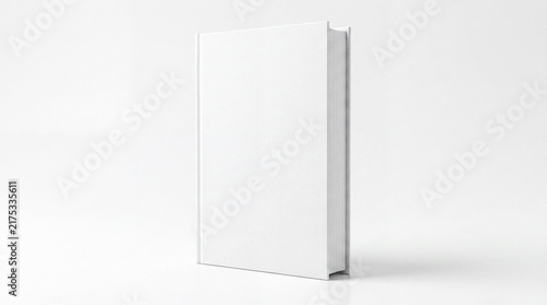 Blank White Hardcover Book Mockup Standing Upright on a White Background with Linen Fabric Texture Cover