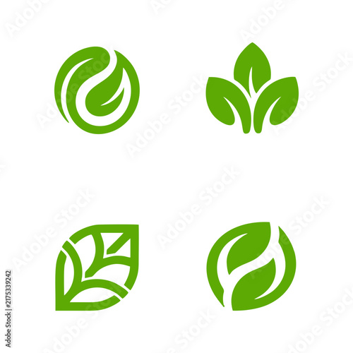 four green leaf logo set