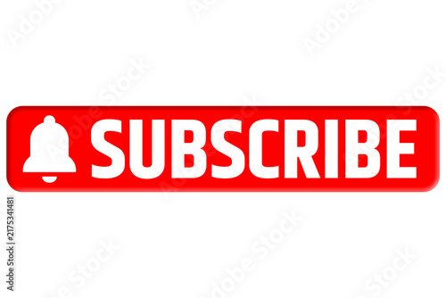 Red Subscribe Button Icon with Bell, Social Media Channel Call to Action Symbol Isolated on White Background
