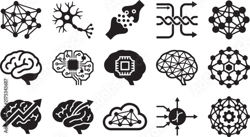 Neural Network Neuroscience Brain Intelligence Deep Learning Vector Icon Set