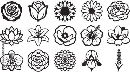 Botanical Flower Blossoms Floral Garden Nature Vector Icon Set