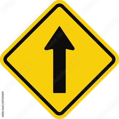 Yellow diamond road sign with a black straight arrow pointing up simple vector traffic symbol for navigation and wayfinding isolated on white background