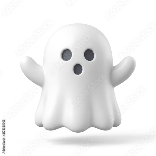 Fototapeta kuchenna Cute white ghost 3D icon illustration isolated on white background with 3D ghost halloween icon cartoon ghos