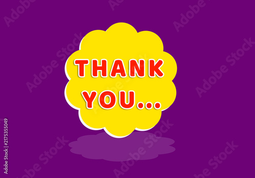 Colorful thank you text on a bright yellow flower shape with purple background, appreciation and gratitude concept.
