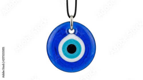 Canvastavla Blue evil eye amulet on a black cord, a symbol of protection and good luck