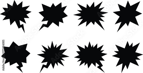 Starburst silhouette illustration collection featuring jagged dynamic shapes in energetic graphic design