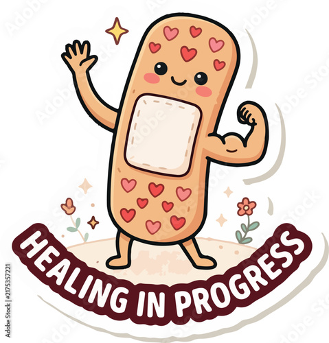 Cute cartoon sausage character healing in progress
