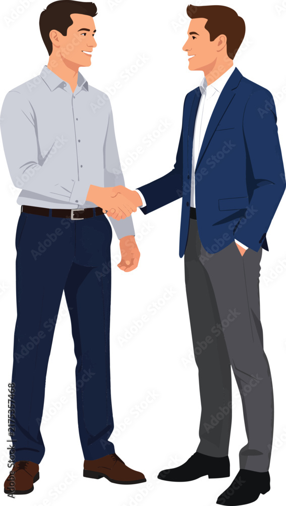 Fototapeta premium Businessmen shaking hands to seal a partnership deal against a plain white background.