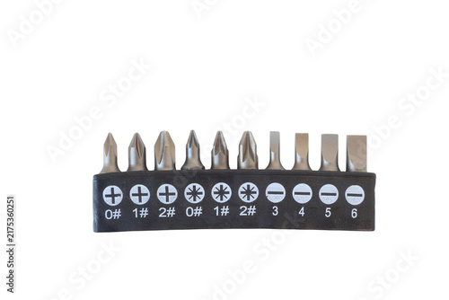 Fotografie screwdriver bit set with holder, replacement tips, isolated on transparent backg